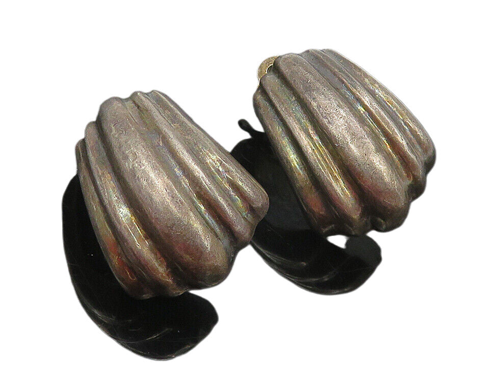 925 Sterling Silver  Vintage Dark Tone Curved Non Pierce Earrings  EG6071