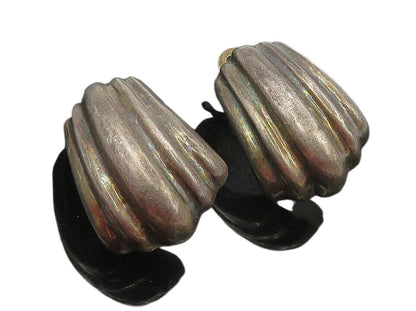 925 Sterling Silver  Vintage Dark Tone Curved Non Pierce Earrings  EG6071