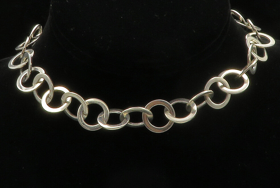 DAVID SIGAL 925 Sterling Silver Vintage Shiny Open Circle Chain Necklace  NE2196