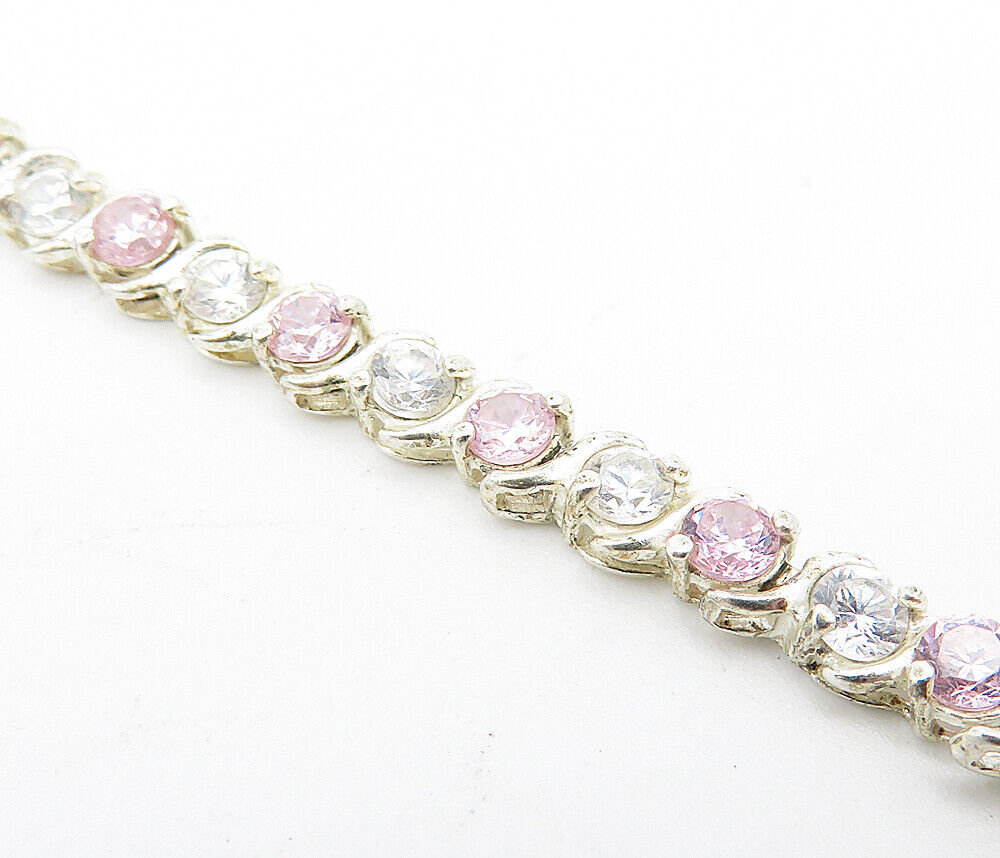 ROSS SIMON 925 Silver  Pink & White Cubic Zirconia Chain Bracelet  BT1561