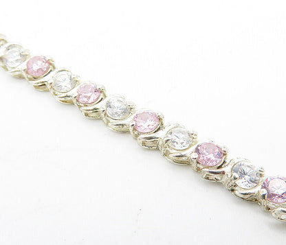 ROSS SIMON 925 Silver  Pink & White Cubic Zirconia Chain Bracelet  BT1561