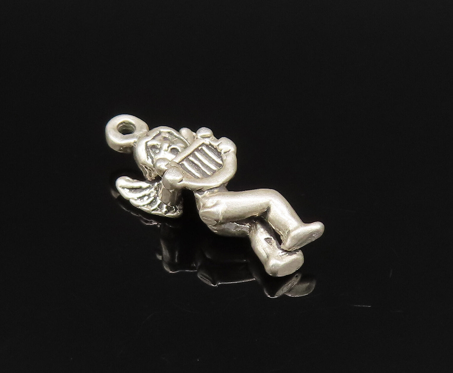 DISNEY 925 Silver  Vintage Baby Angel Playing Harp Charm Pendant  PT21519