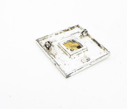 925 Sterling Silver  Vintage Green Topaz Two Tone Square Brooch Pin  BP3012