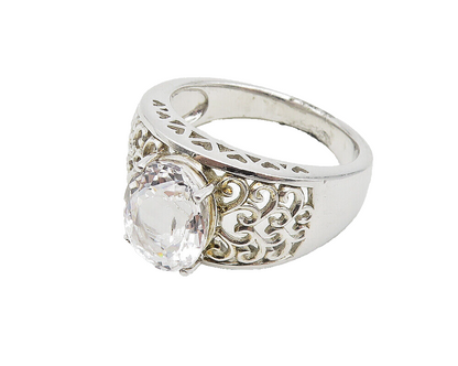 925 Sterling Silver  Faceted Topaz Swirl Cutout Band Ring Sz 7.5  RG10173