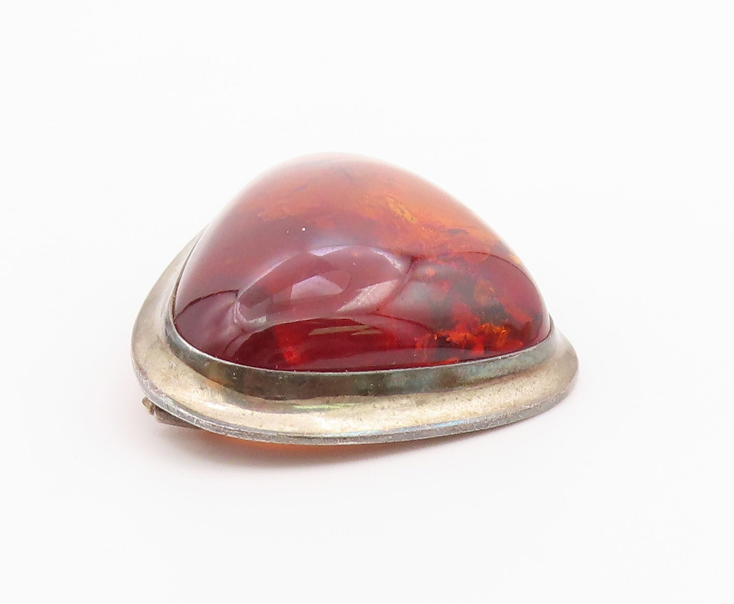 925 Sterling Silver  Vintage Cabochon Cut Amber Smooth Brooch Pin  BP9038