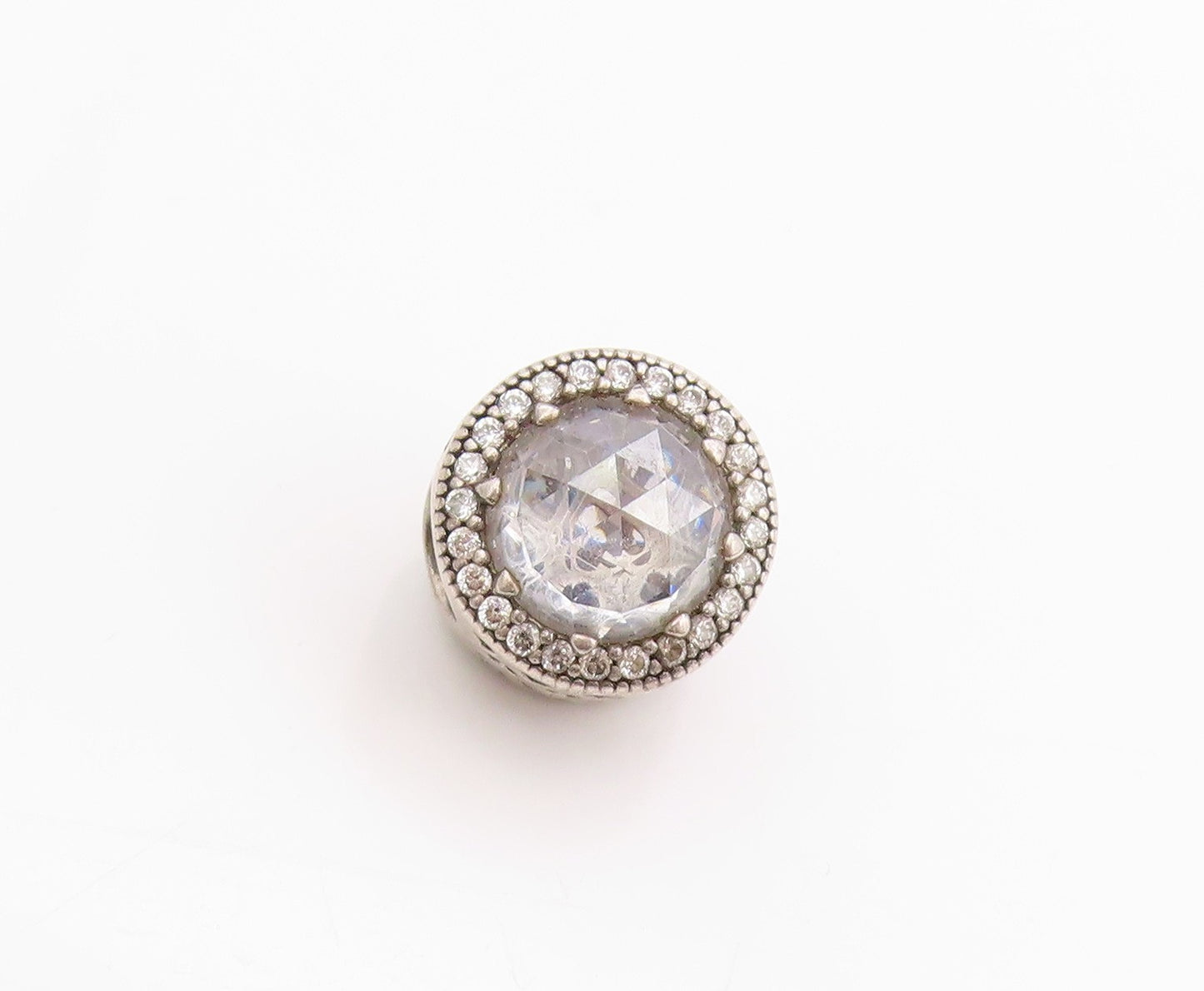 925 Sterling Silver Vintage Pendant PANDORA Round Sparkling CZ Charm  PT24849