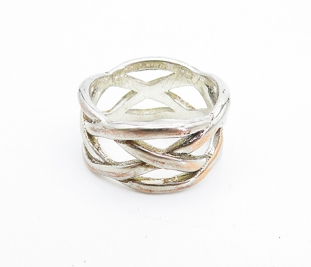 925 Sterling Silver  Vintage Shiny Open Braided Design Band Ring Sz 9  RG7460