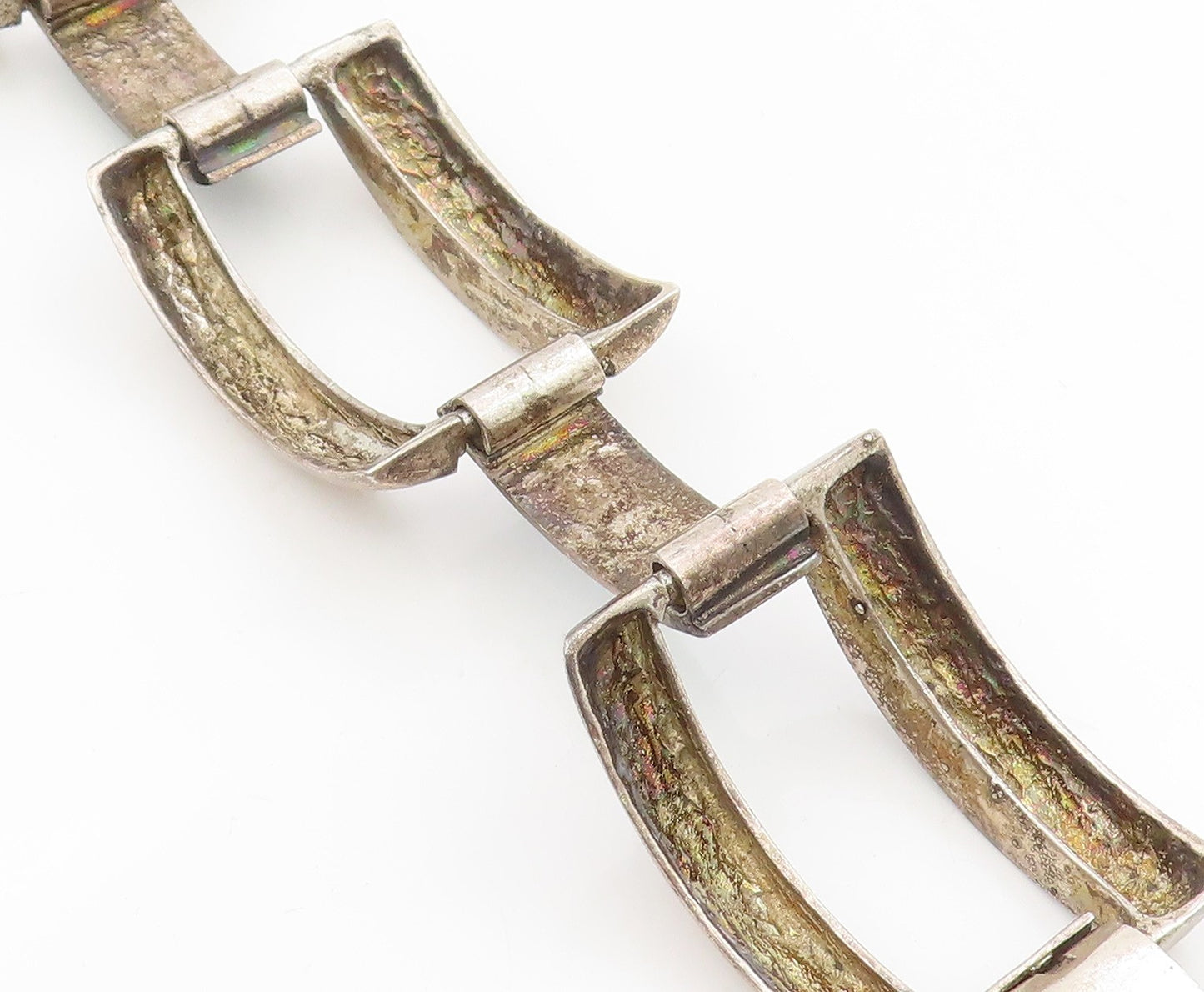 925 Sterling Silver Vintage Bracelet EUROPE Enamel Striped Panel Link  BT11522