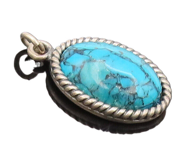 925 Sterling Silver Vintage Pendant CAROLYN POLLACK Oval Blue Turquoise  PT22580