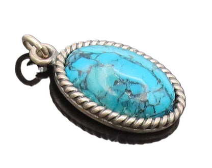 925 Sterling Silver Vintage Pendant CAROLYN POLLACK Oval Blue Turquoise  PT22580