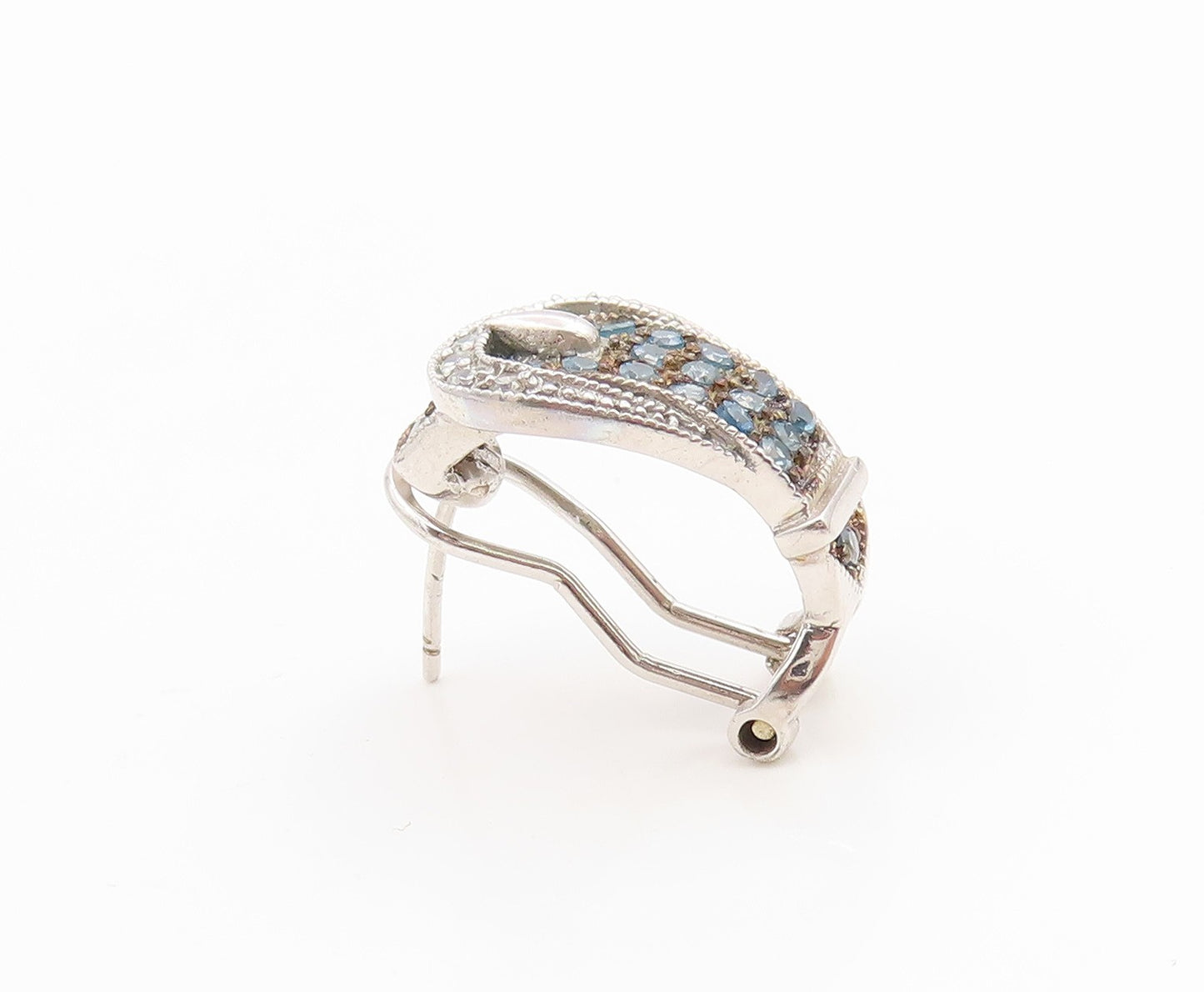 925 Sterling Silver Vintage Earrings Blue Topaz & CZ Belt Buckle Design  EG14345