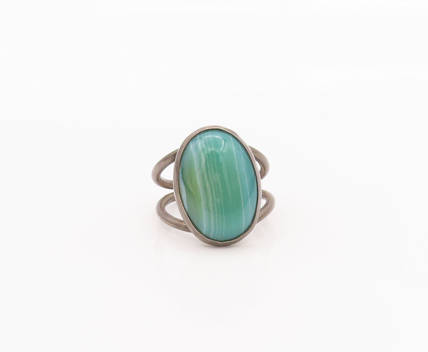925 Sterling Silver Vintage Cabochon Oval Moss Agate Split Band Sz 5.5  RG27622