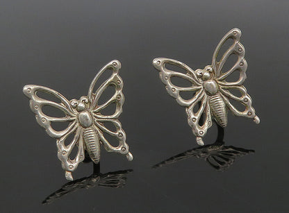 925 Sterling Silver  Vintage Shiny Butterfly Motif Non Pierce Earrings  EG5520