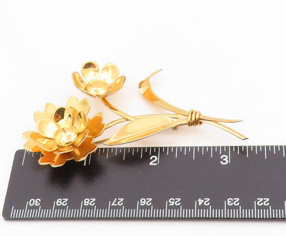 925 Sterling Silver Vintage Brooch Gold Plated Lotus Floral Blossom Pin  BP12021