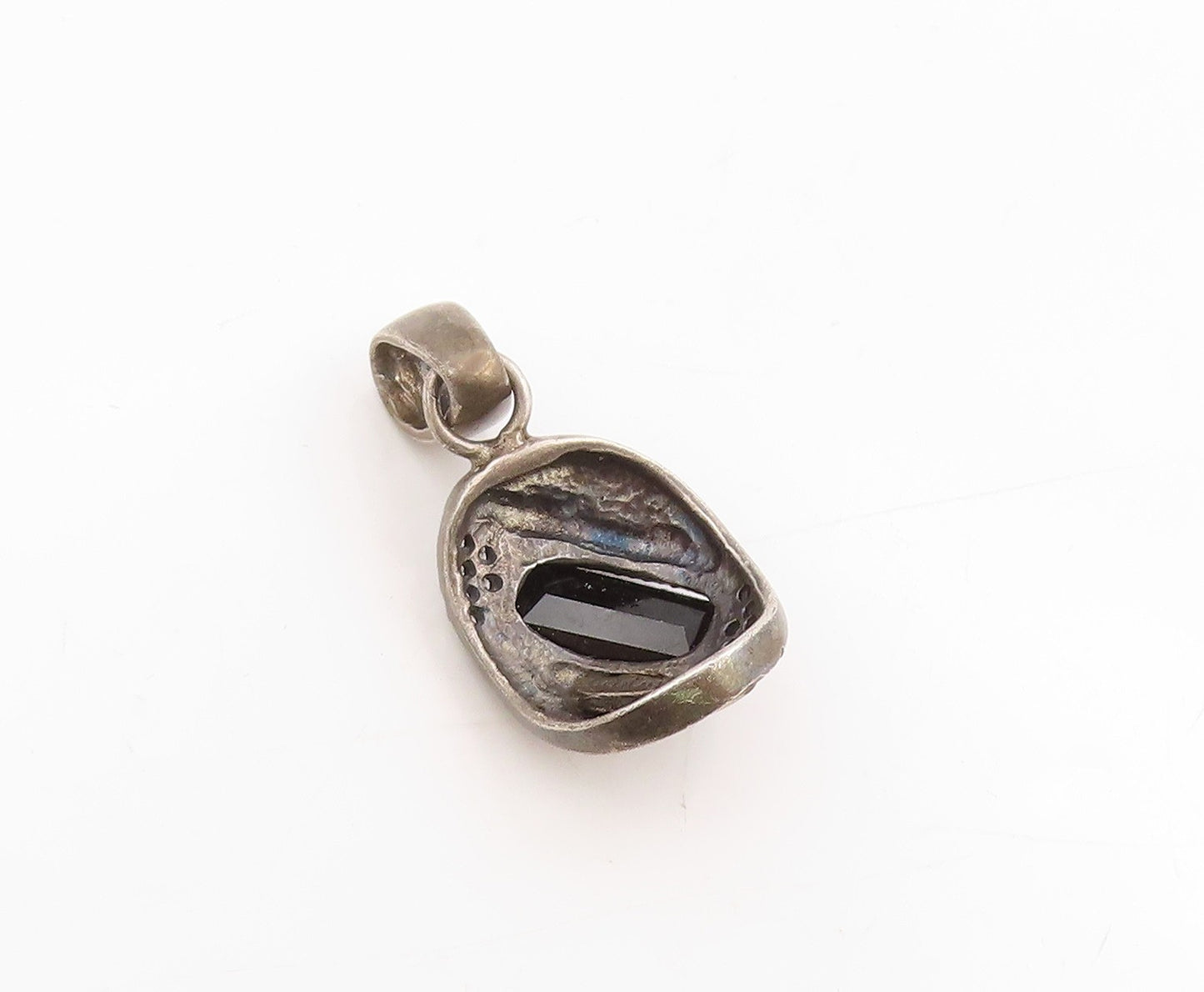 10k Gold & 925 Sterling Silver Vintage Pendant Black Onyx & CZ Charm  PT25401