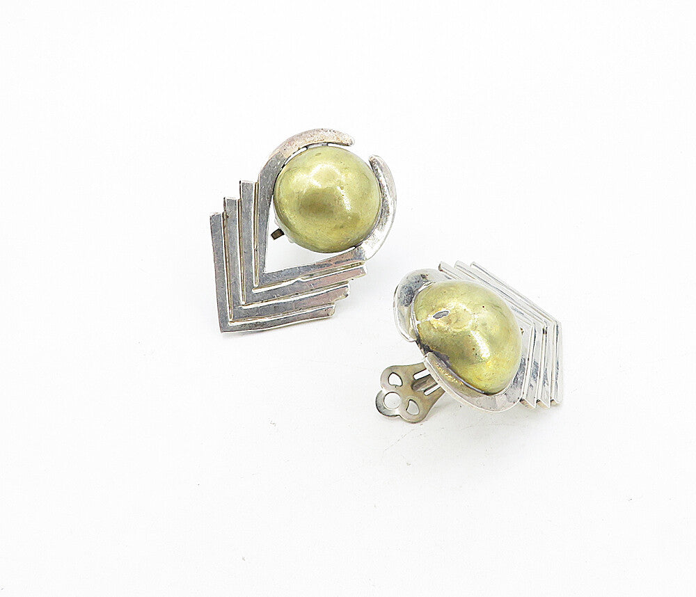 MEXICO 925 Sterling Silver  Vintage Two Tone Arrow Non Pierce Earrings  EG4336