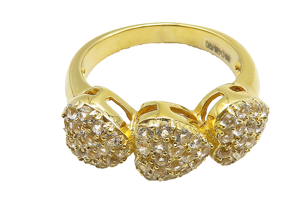 925 Sterling Silver  Topaz Gold Plated Love Hearts Band Ring Sz 7  RG10455