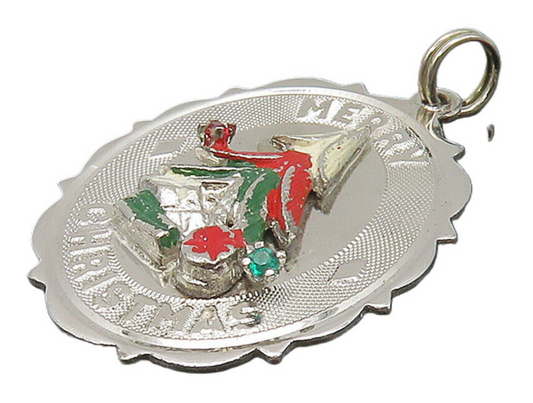 925 Sterling Silver  Vintage Petite Red Topaz Merry Christmas Pendant  PT12667
