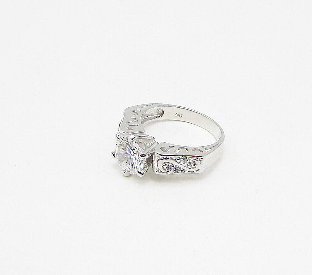 925 Sterling Silver  White Cubic Zirconia Filigree Band Ring Sz 7  RG3414