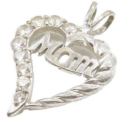 925 Sterling Silver  Vintage Topaz Mom Love Open Heart Drop Pendant  PT10620