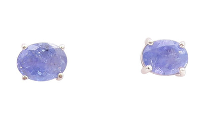 925 Sterling Silver Vintage Earrings Oval Cut Real Tanzanite Studs  EG14096