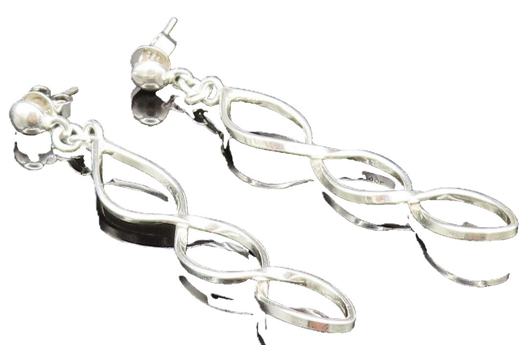 925 Sterling Silver  Vintage Polished Open Twist Dangle Earrings  EG11719
