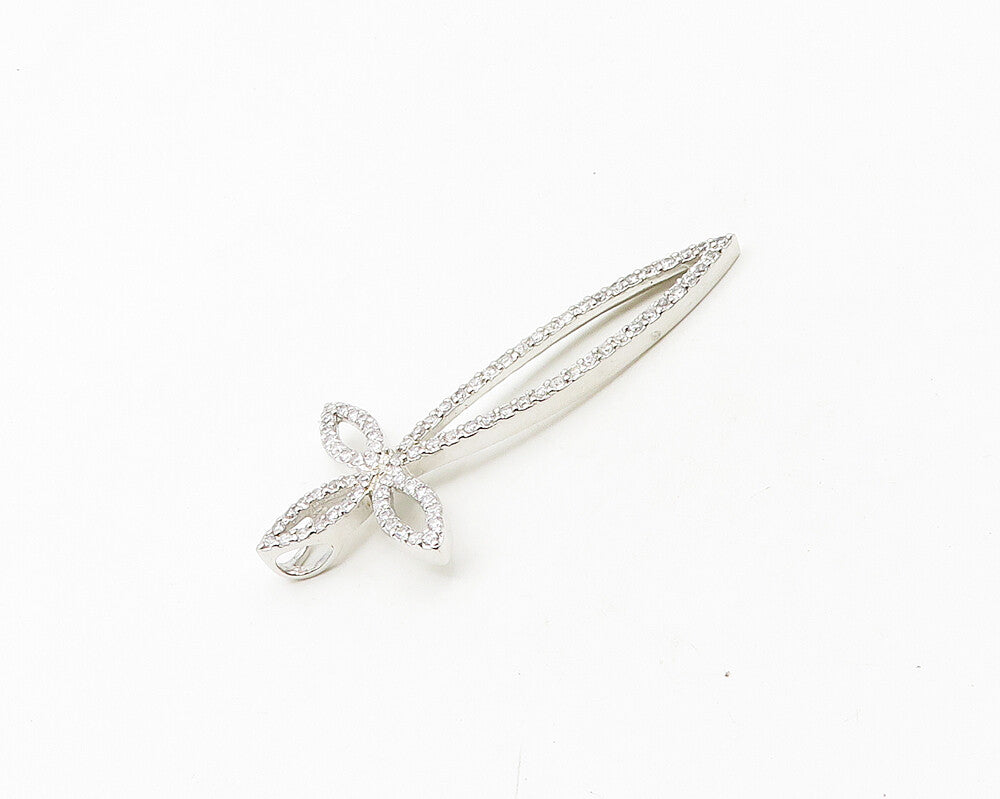 925 Sterling Silver  Cubic Zirconia Floral Religious Cross Pendant  PT14744