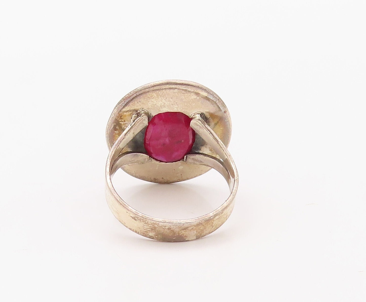 925 Sterling Silver Vintage Ring Oval Pink Gemstone Bead Framed  Sz 9  RG30759