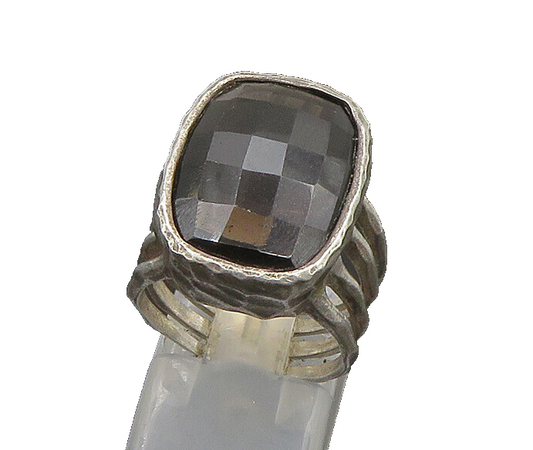 ISRAEL 925 Silver  Vintage Faceted Smoky Topaz Cocktail Ring Sz 6  RG23524