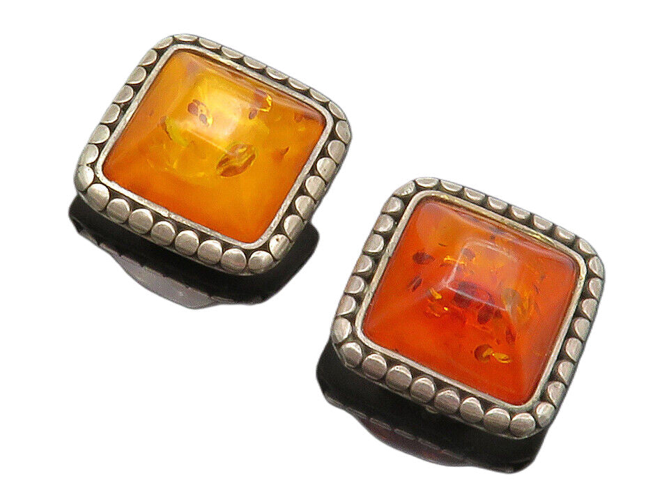 925 Sterling Silver  Vintage Amber Circle Border Non Pierce Earrings  EG6362