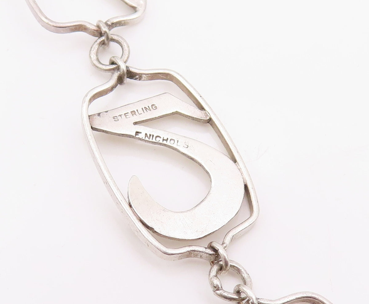 925 Sterling Silver Vintage Necklace ROGER NICHOLS Objects Cutout Chain NE4445