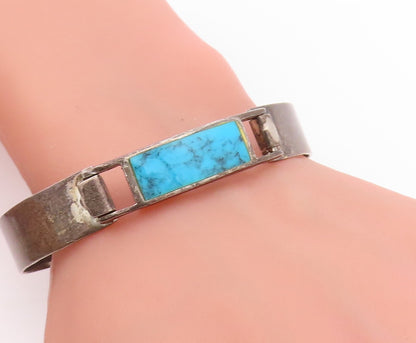 925 Sterling Silver Vintage Bracelet Rectangular Turquoise Inlay Bangle  BT11456