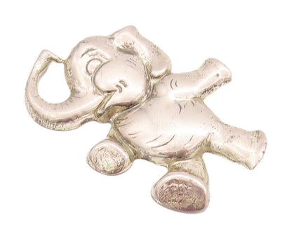925 Sterling Silver Vintage Brooch Pin Carved Happy Walking Elephant  BP10837