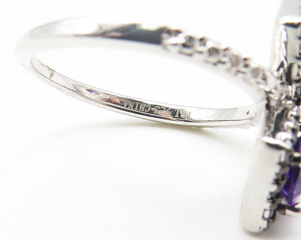 925 Sterling Silver  Amethyst & Genuine Diamond Cocktail Ring Sz 6.5  RG10963