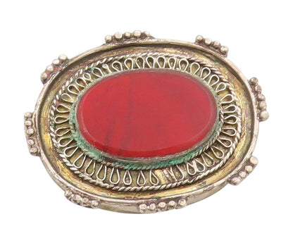 925 Sterling Silver Vintage Brooch Cabochon Red Carnelian Statement Pin  BP11874