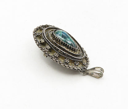 ISRAEL 925 Sterling Silver Vintage Antique Eilat Stone Brooch Pin BP3183