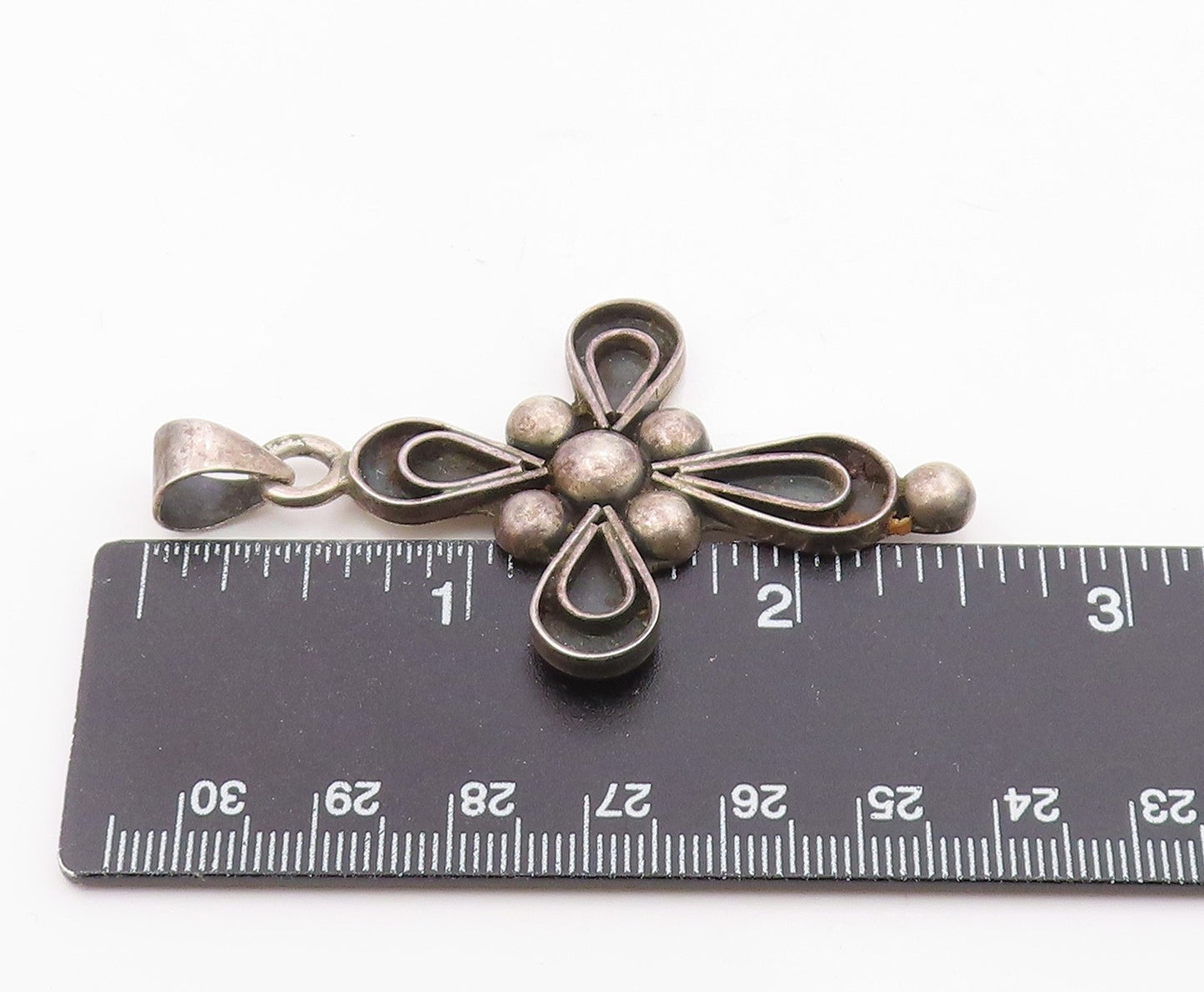 MEXICO 925 Sterling Silver  Vintage Oxidized Religious Cross Pendant  PT18787