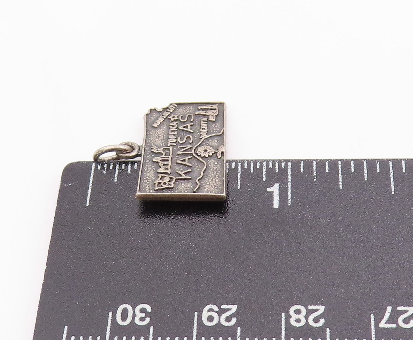 925 Sterling Silver Vintage Pendant Dark Tone Kansas State Map Charm  PT24926