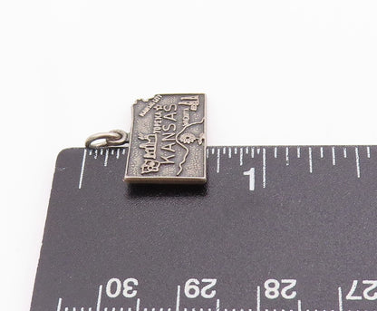 925 Sterling Silver Vintage Pendant Dark Tone Kansas State Map Charm  PT24926