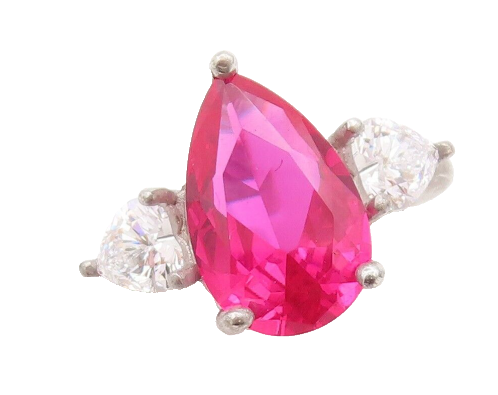 925 Sterling Silver Vintage Ring Drop Cut Pink & White Heart CZ  Sz 7  RG29606