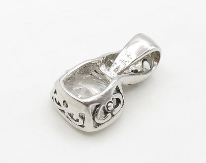 925 Sterling Silver  Sparkling Faceted Cubic Zirconia Floral Pendant  PT12668