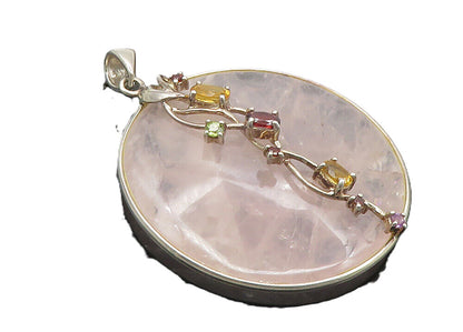 925 Sterling Silver  Rose Quartz Citrine Garnet & Peridot Drop Pendant  PT7851
