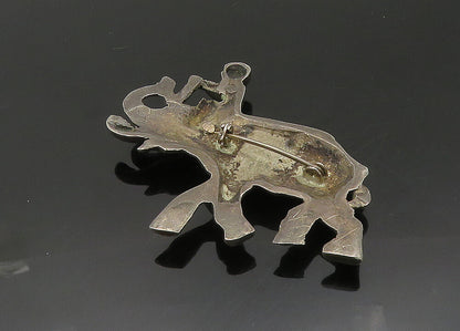 925 Sterling Silver  Vintage Oxidized Man Riding Elephant Brooch Pin  BP8041