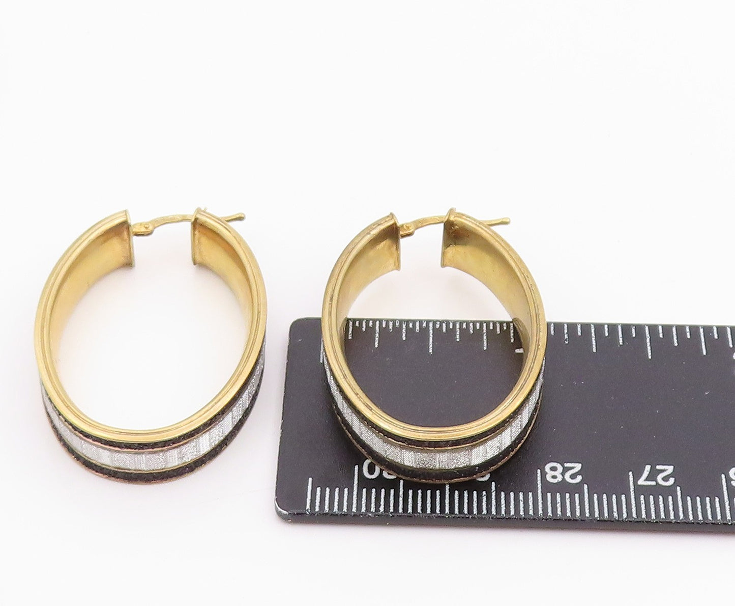925 Sterling Silver Vintage Earrings Gold Plated Modernist Oval Hoop  EG14235