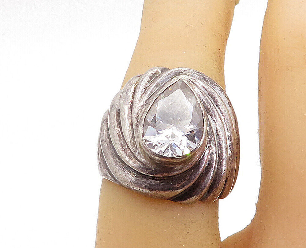 925 Sterling Silver  Vintage Cubic Zirconia Cocktail Ring Sz 5.5  RG7257