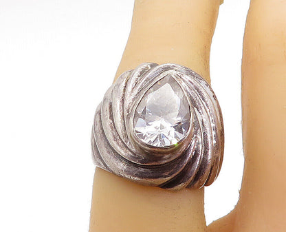 925 Sterling Silver  Vintage Cubic Zirconia Cocktail Ring Sz 5.5  RG7257