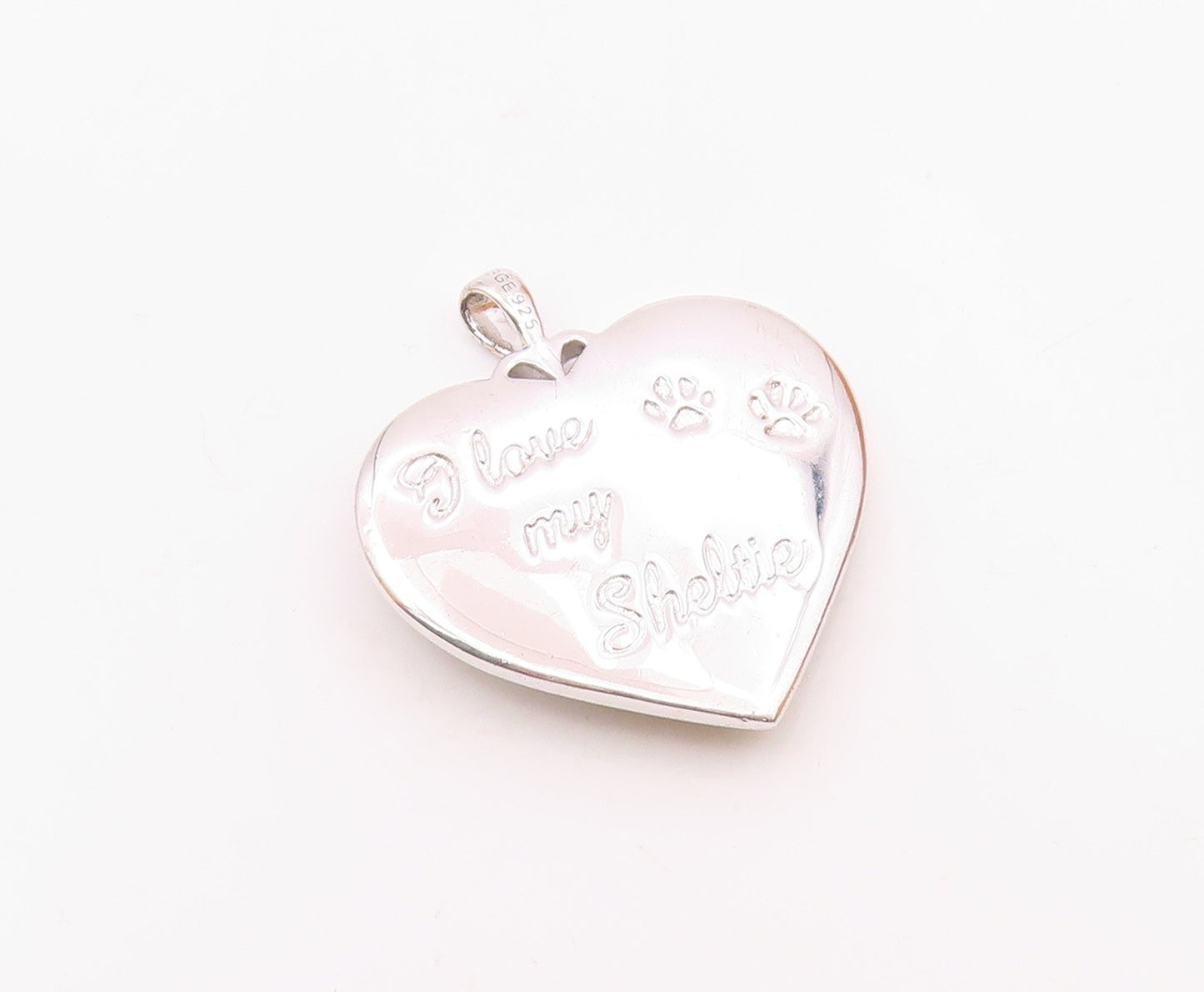 925 Silver  Vintage Carved Dog Cubic Zirconia Love Heart Pendant  PT20097