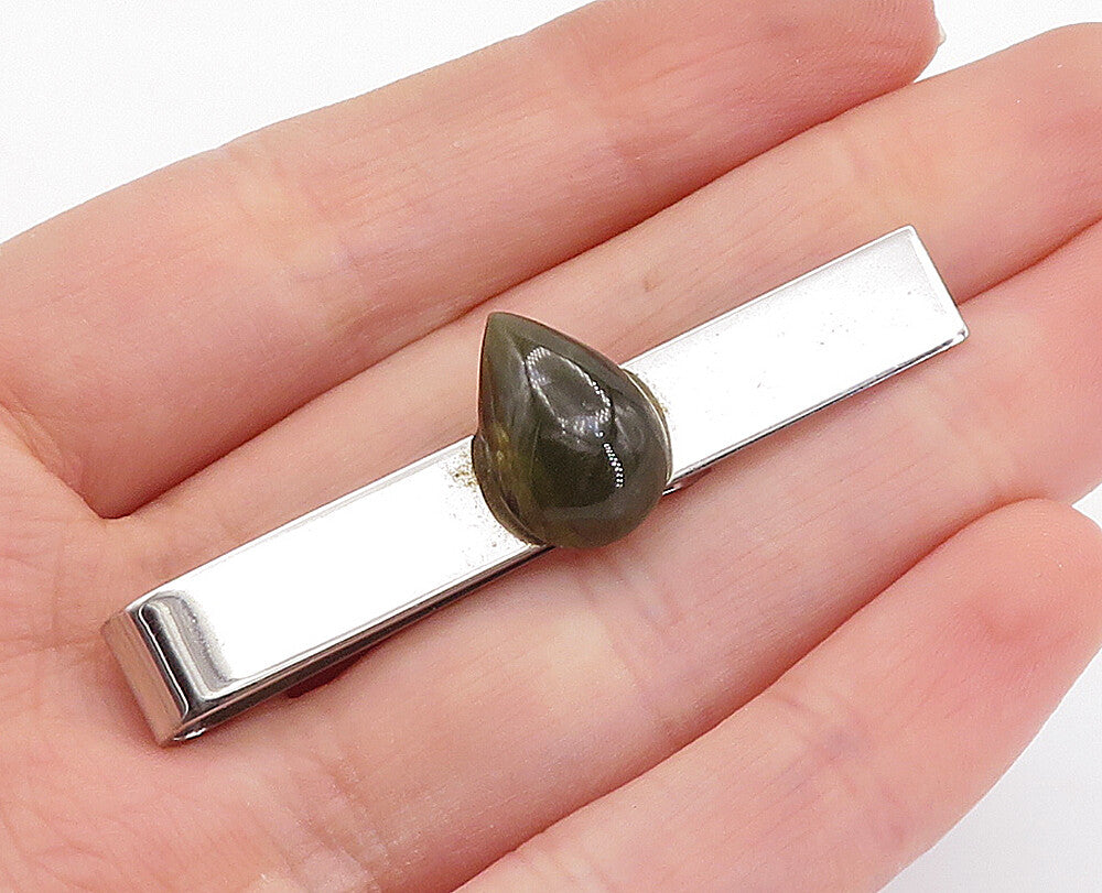 AVEDON 925 Sterling Silver  Vintage Teardrop Jasper Shiny Tie Clip  TR1271