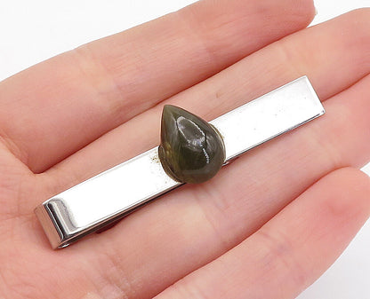 AVEDON 925 Sterling Silver  Vintage Teardrop Jasper Shiny Tie Clip  TR1271