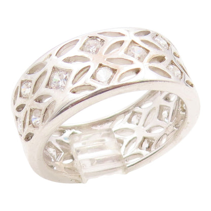 925 Sterling Silver Vintage Ring CZ Openwork Lattice Wide Band  Sz 8  RG35946